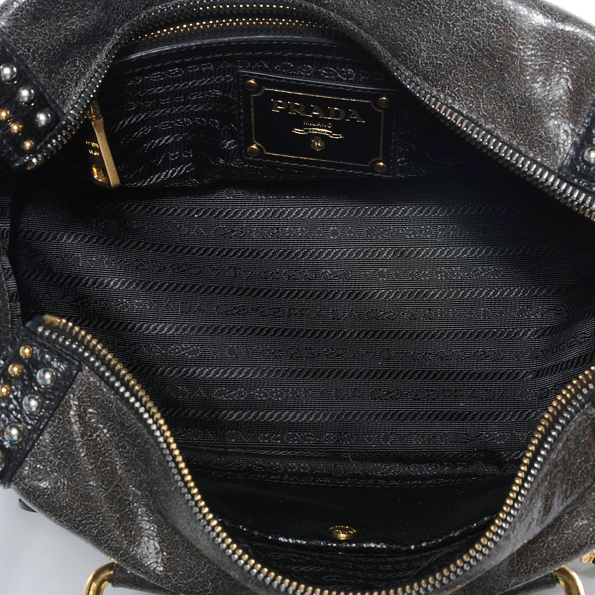 Prada Crackled Calfskin Studded Tote Black 5 of 8
