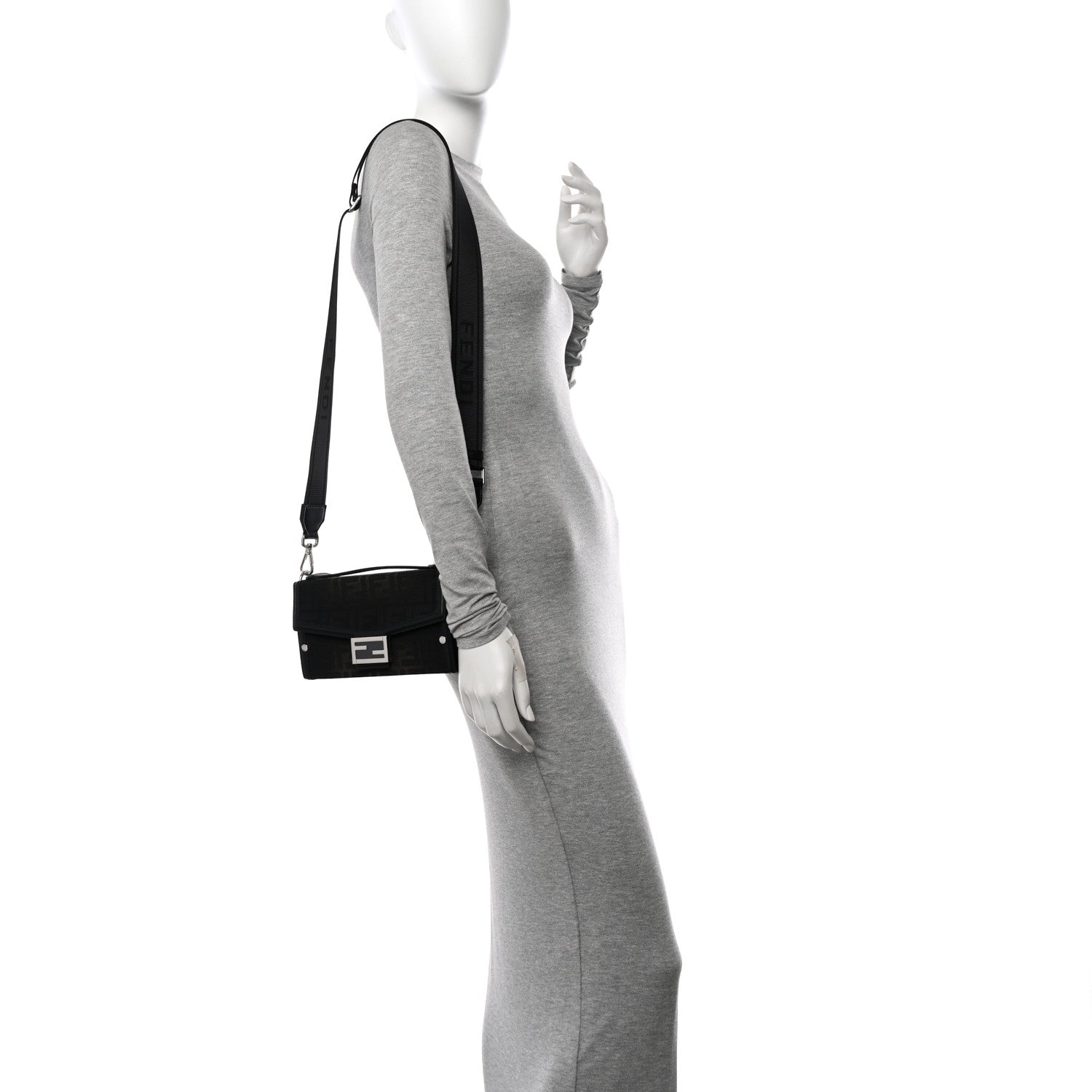 Fendi FF Eclissi Jacquard Vitello King Baguette Soft Trunk Tobacco Moro Black 2 of 12