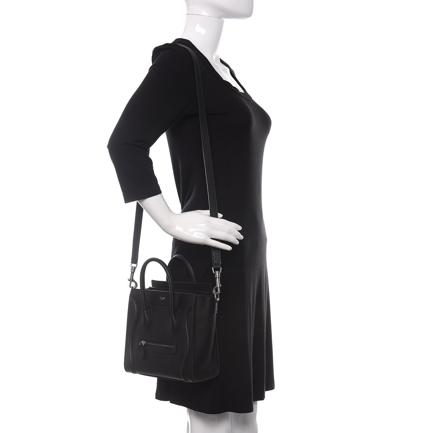 Celine Drummed Calfskin Nano Luggage Black 2 of 11