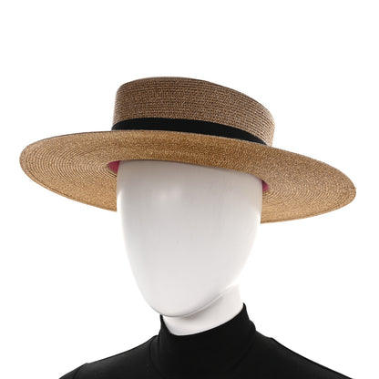 Gucci Glittered Straw Grosgrain Wide Brim Hat XL Gold Black 2 of 10