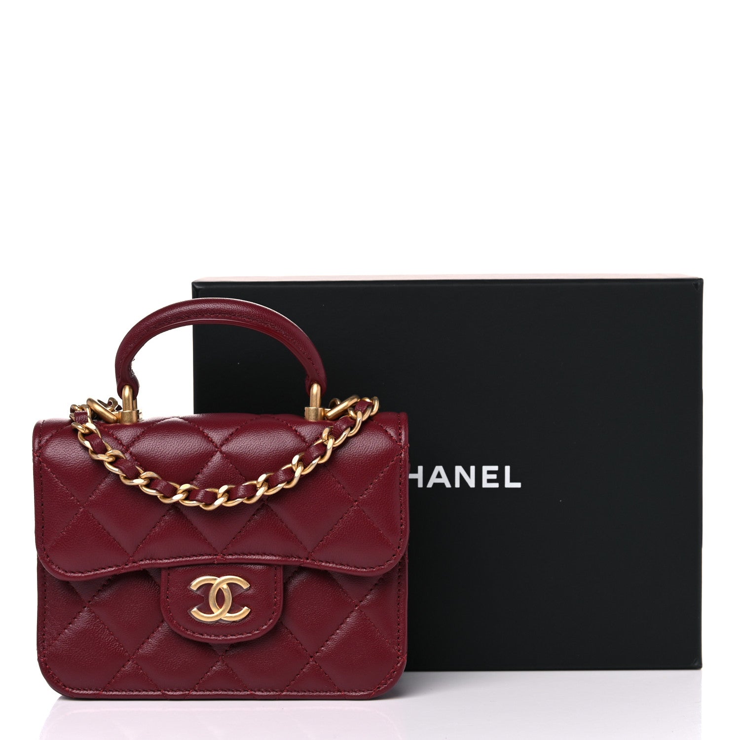Chanel Lambskin Quilted Top Handle Flap Coin Purse With Chain Burgundy 8 of 8