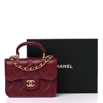 Chanel Lambskin Quilted Top Handle Flap Coin Purse With Chain Burgundy 8 of 8