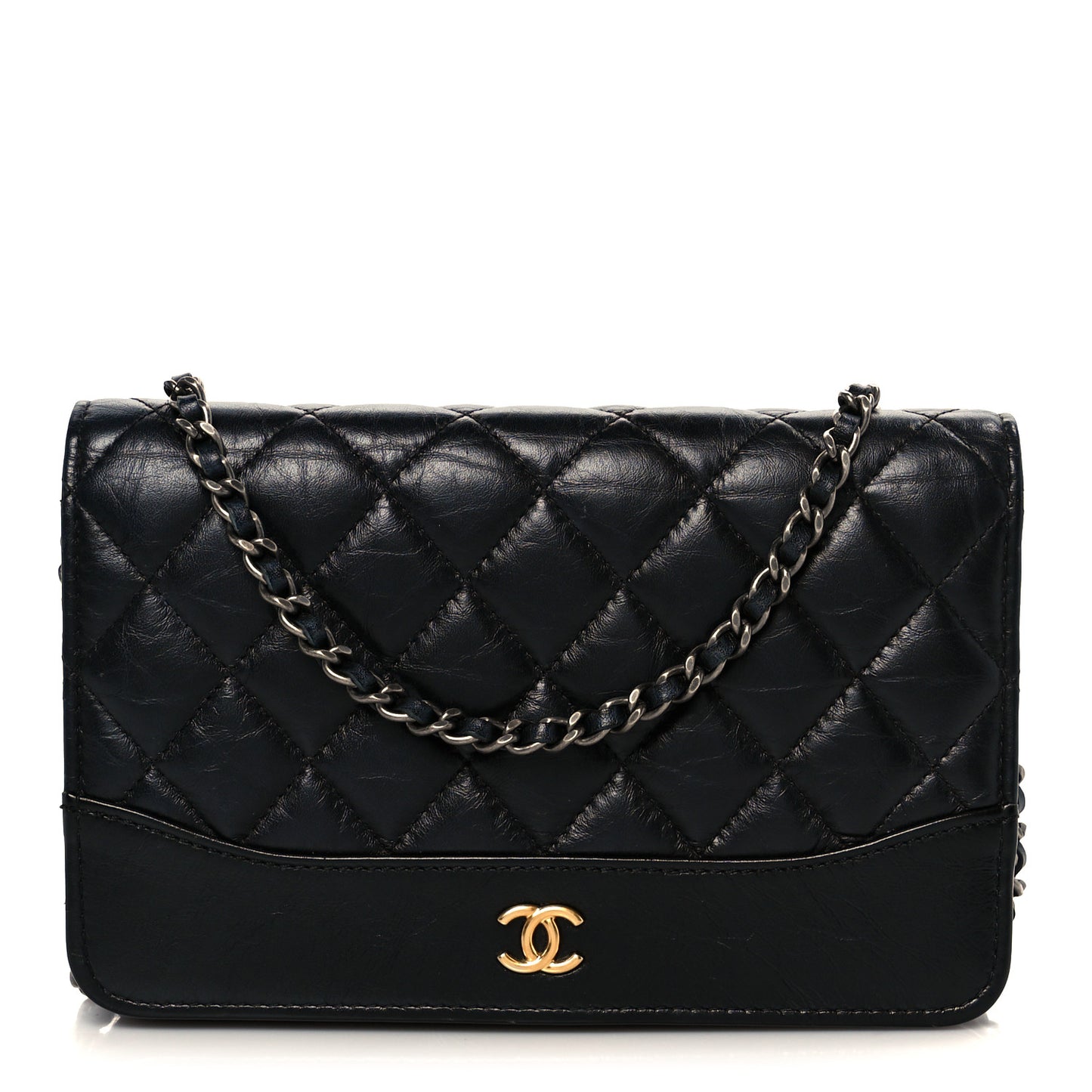Aged Calfskin Quilted Gabrielle Wallet On Chain WOC Black