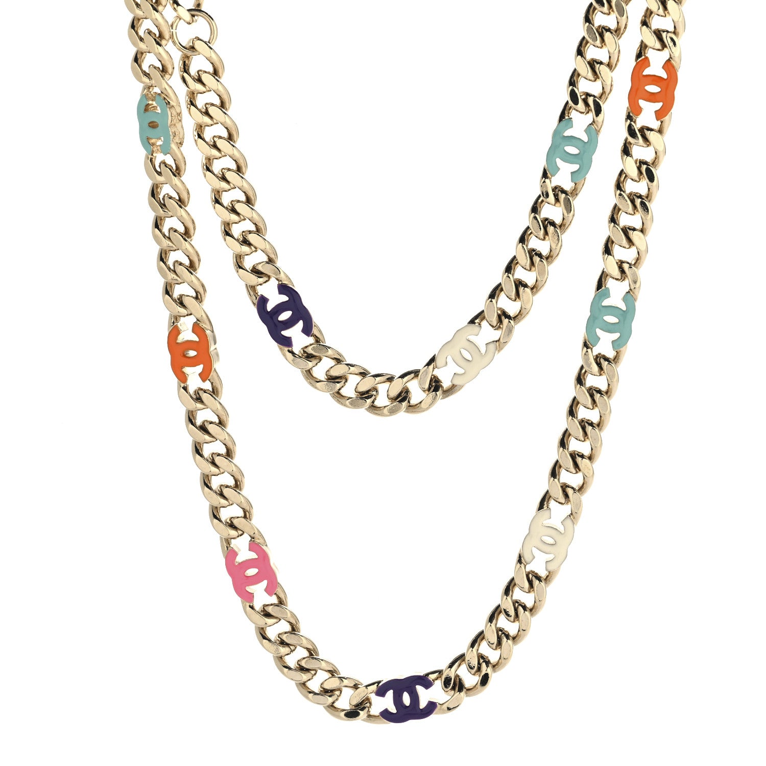 Chanel Metal Enamel Chain CC Necklace Gold Multicolor 1 of 4