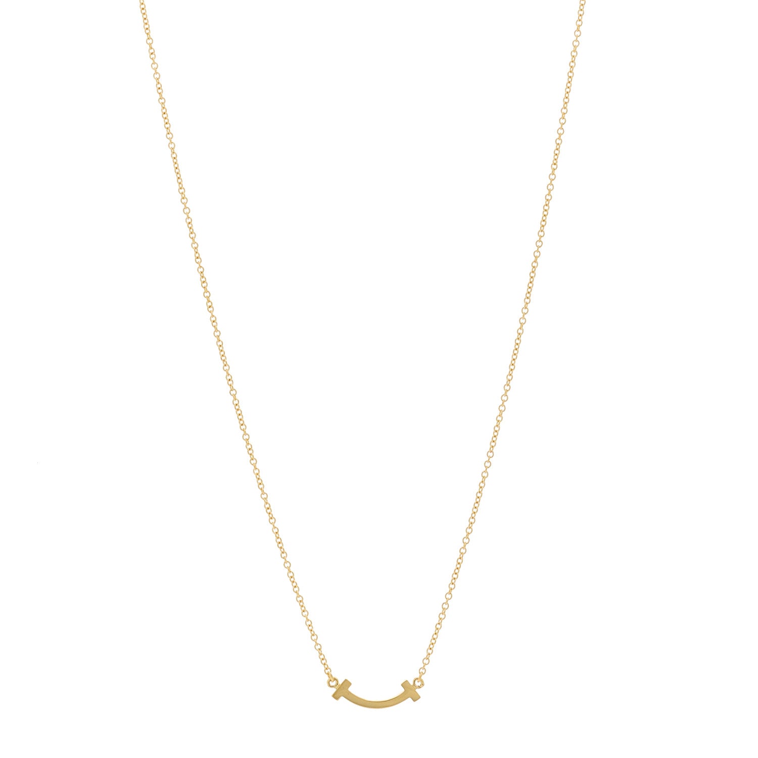 Tiffany 18K Yellow Gold Mini T Smile Pendant Necklace 1 of 5