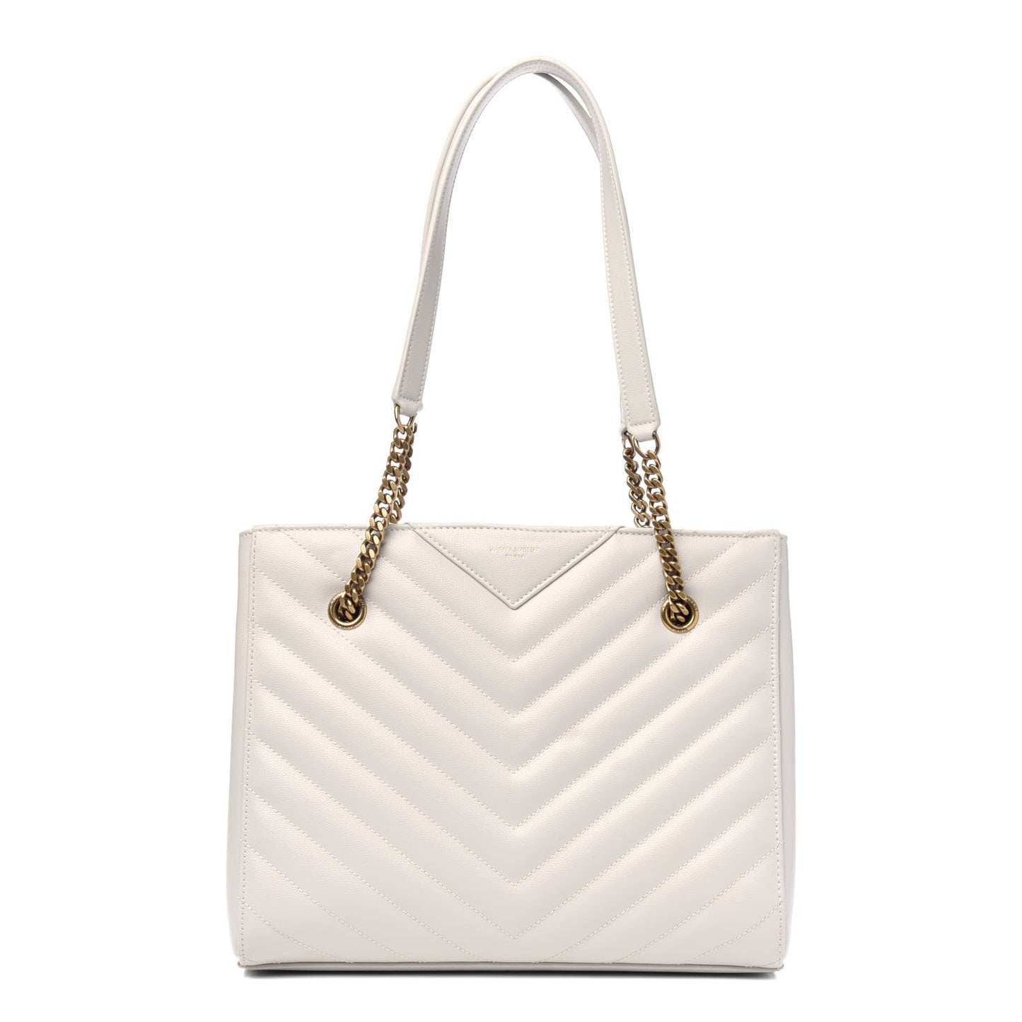 Grain De Poudre Matelasse Chevron Small Tribeca Shopping Bag Vintage White