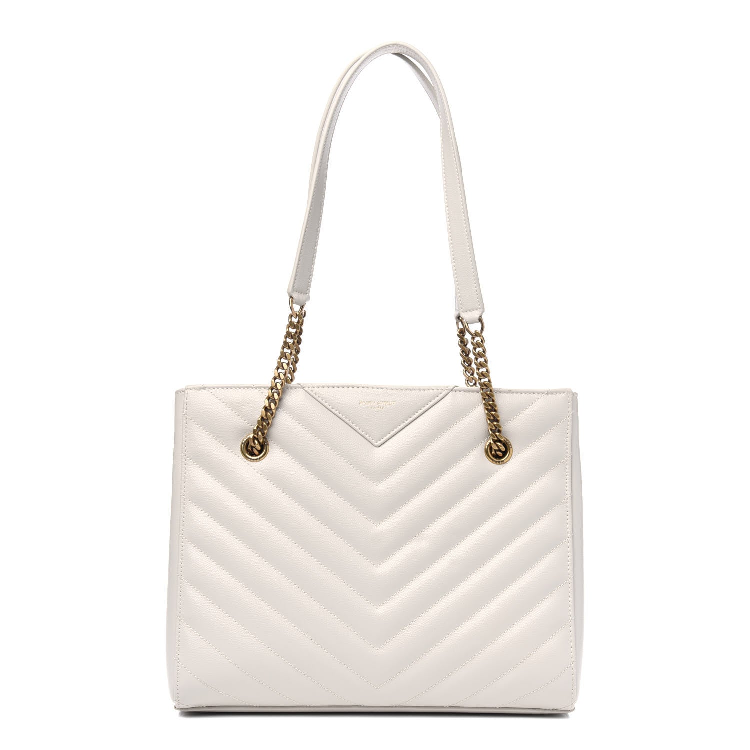 Saint Laurent Grain De Poudre Matelasse Chevron Small Tribeca Shopping Bag Vintage White 1 of 4