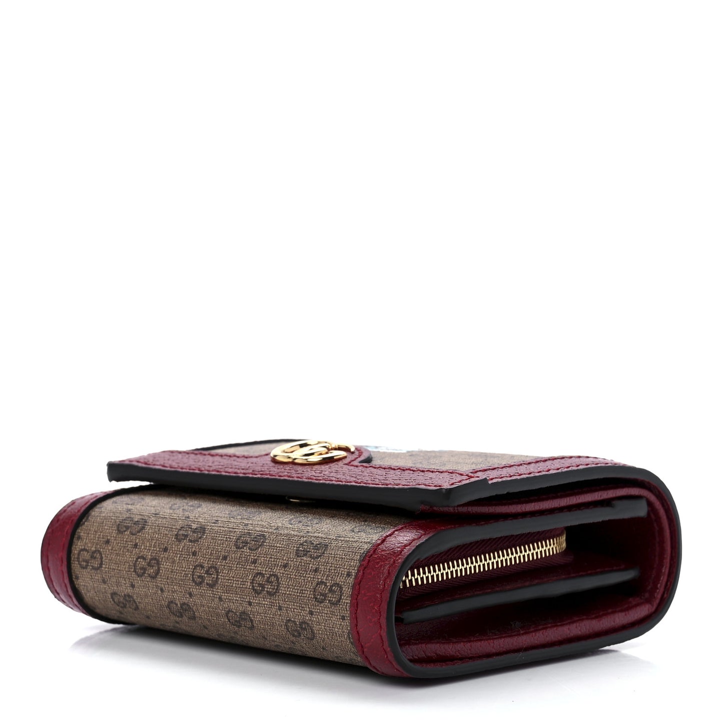 X DORAEMON Mini Vintage GG Supreme Monogram Compact Wallet Beige Cherry Red