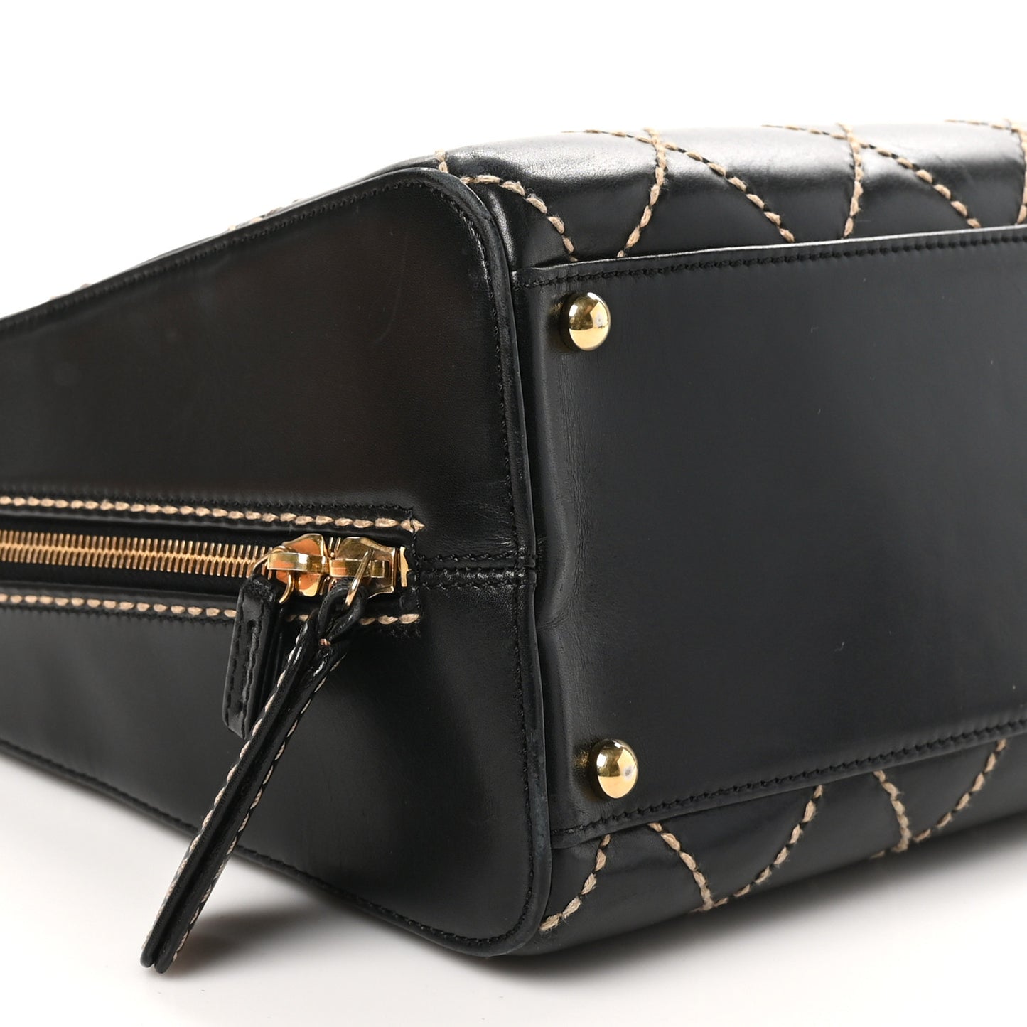 Calfskin Wild Stitch Vertical Top Handle Bag Black