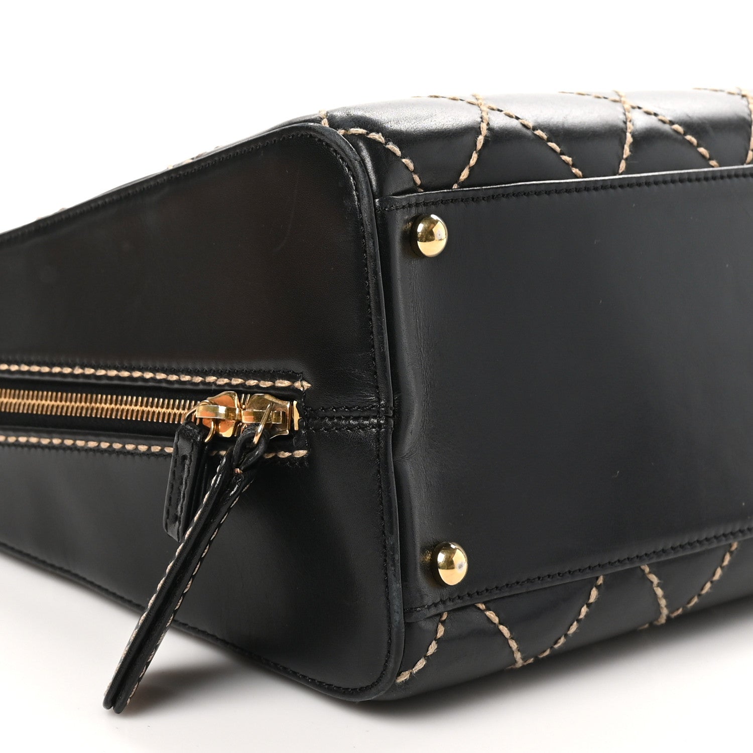 Chanel Calfskin Wild Stitch Vertical Top Handle Bag Black 10 of 12