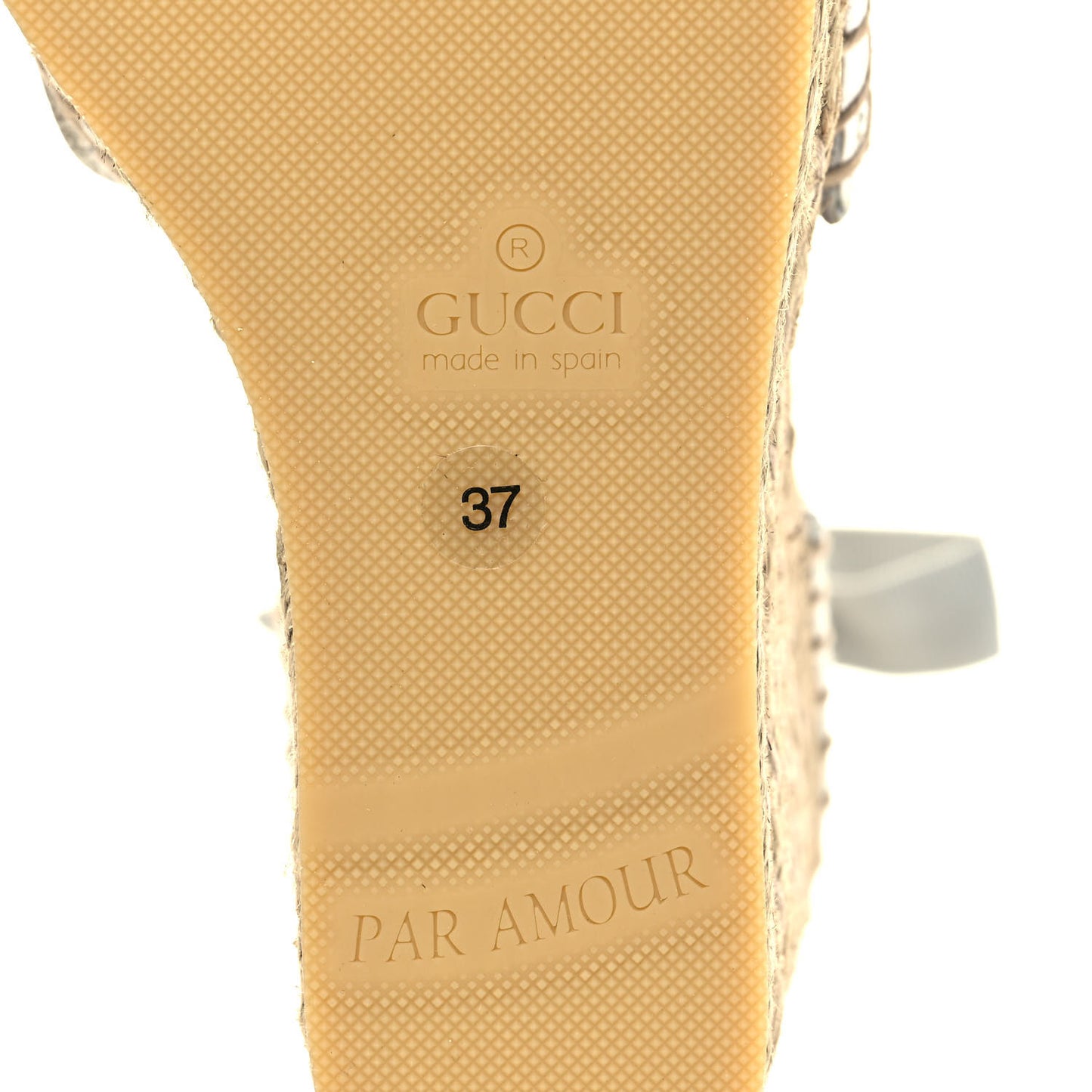 Lame GG Monogram Ankle Wrap Platform Espadrille Wedges 37 Silver Beige Light Grey