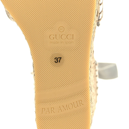 Gucci Lame GG Monogram Ankle Wrap Platform Espadrille Wedges 37 Silver Beige Light Grey 6 of 10