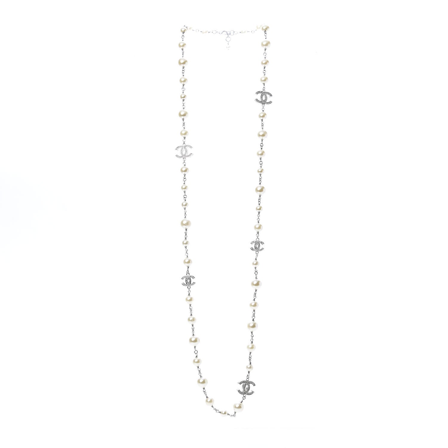 Chanel Crystal Pearl CC Long Necklace Light Grey 3 of 5