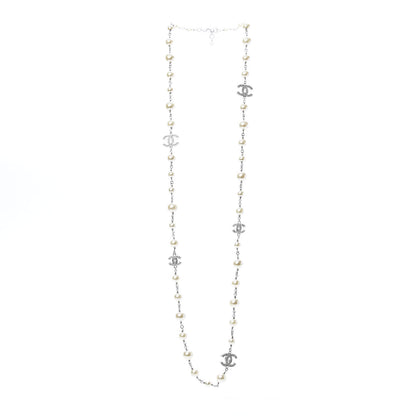 Chanel Crystal Pearl CC Long Necklace Light Grey 3 of 5
