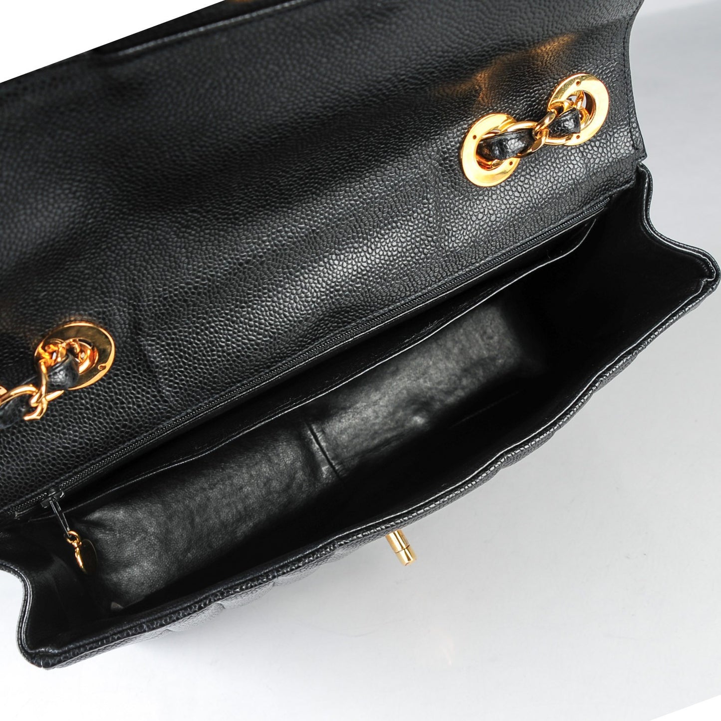 Caviar Vertical Quilted Jumbo Flap Black