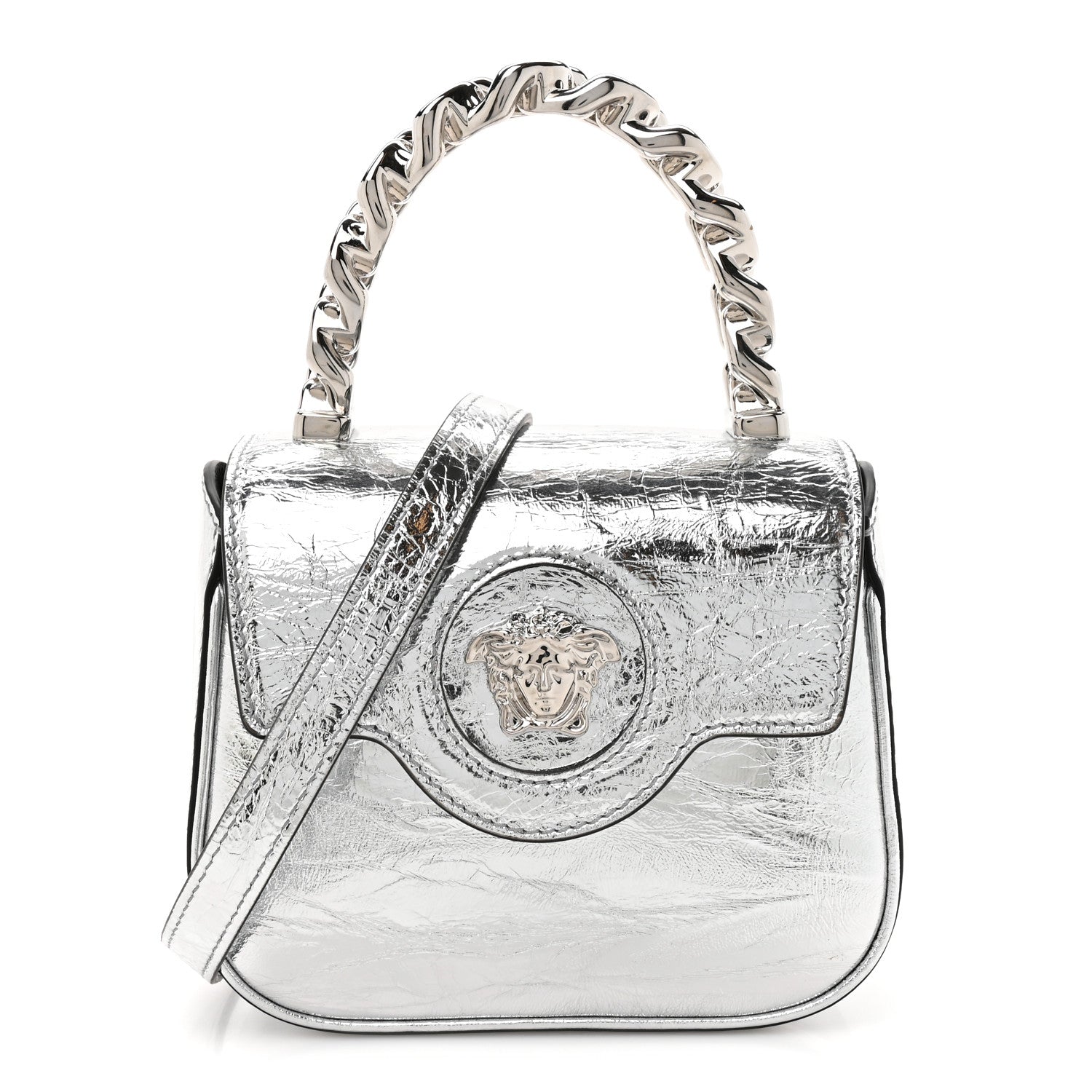 Versace Metallic Crackled Lambskin Mini La Medusa Silver 1 of 9