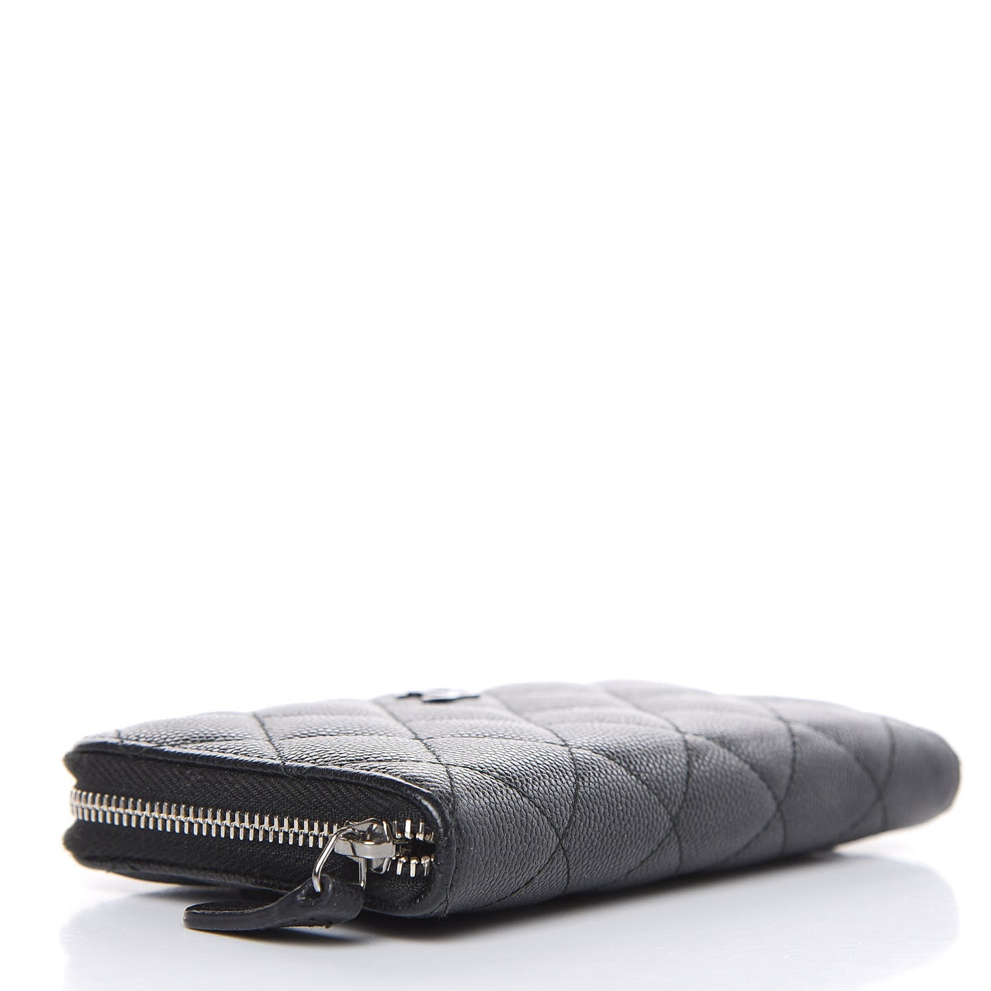 Metallic Caviar Quilted Medium Zip Around Wallet Black