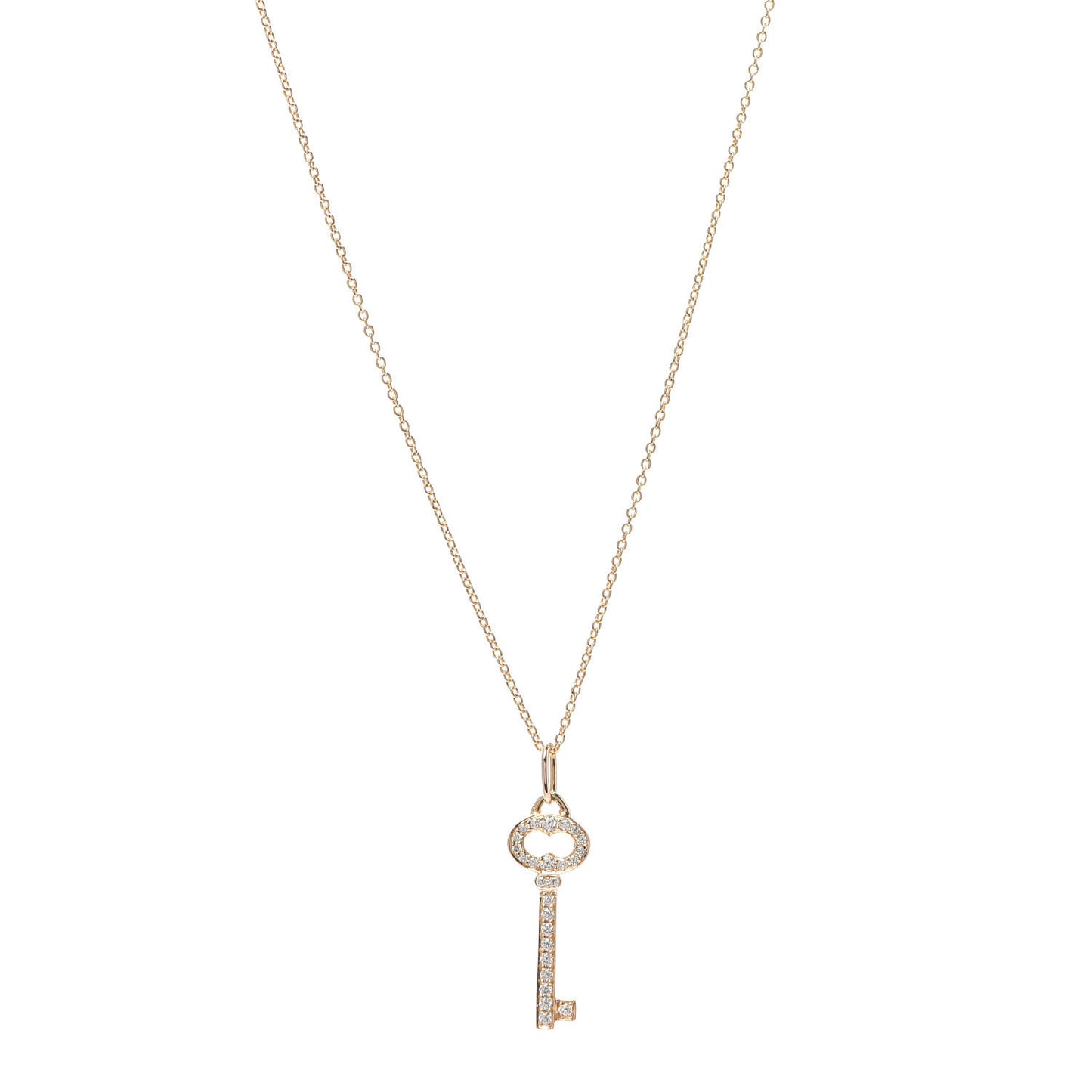 18K Rose Gold Diamond Mini Vintage Oval Key Pendant Necklace