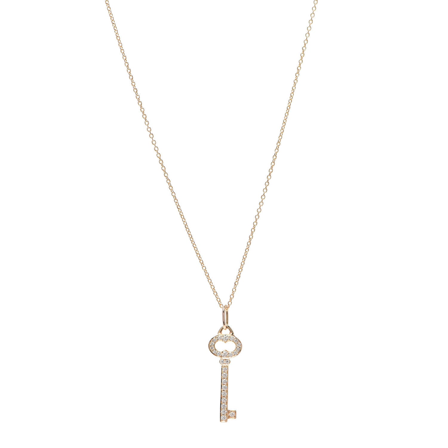 Tiffany 18K Rose Gold Diamond Mini Vintage Oval Key Pendant Necklace 1 of 6
