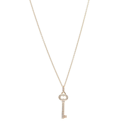 Tiffany 18K Rose Gold Diamond Mini Vintage Oval Key Pendant Necklace 1 of 6