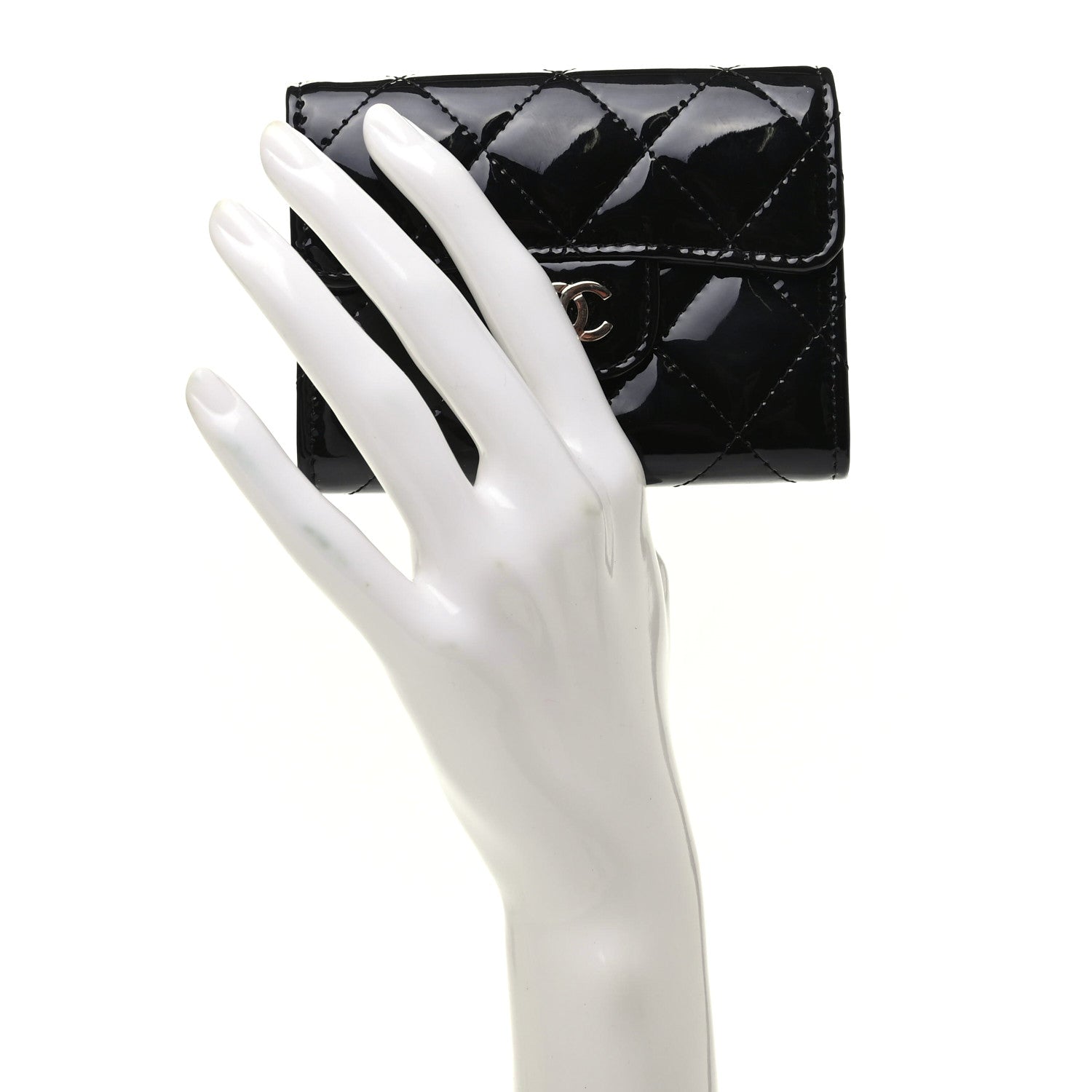 Chanel Patent Quilted Flap Card Holder Wallet Black 2 of 8