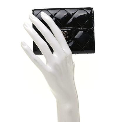 Chanel Patent Quilted Flap Card Holder Wallet Black 2 of 8