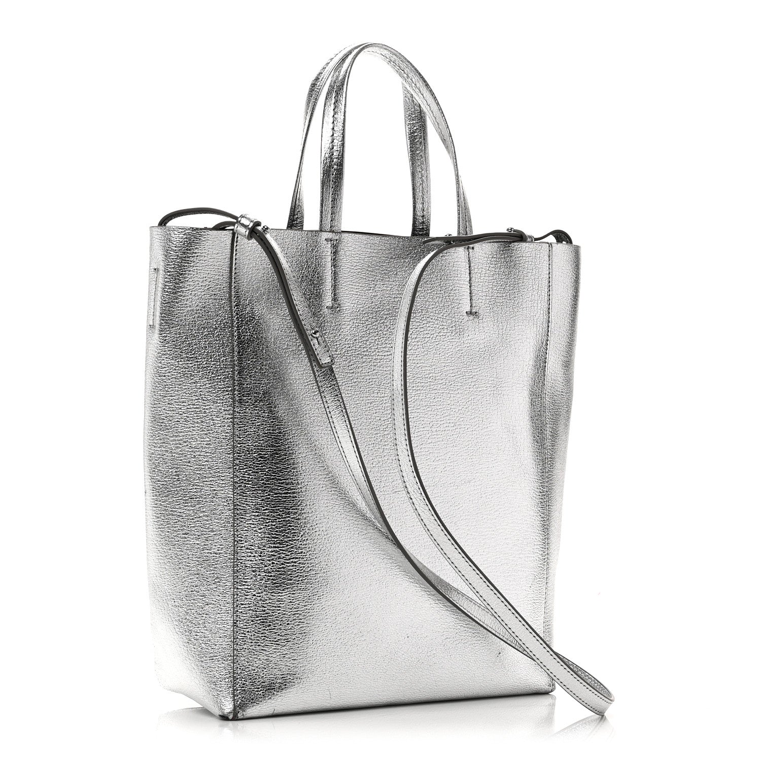 Celine Metallic Grained Calfskin Small Vertical Cabas Silver 3 of 9