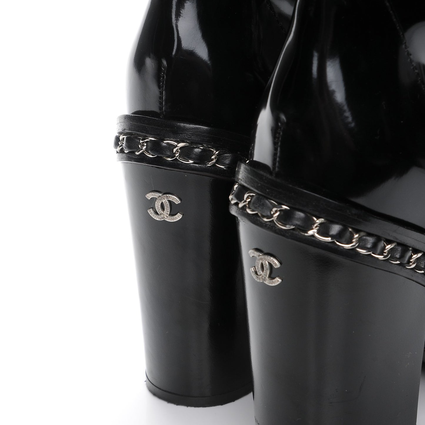 Patent Chained Tall Combat Boots 39 Black
