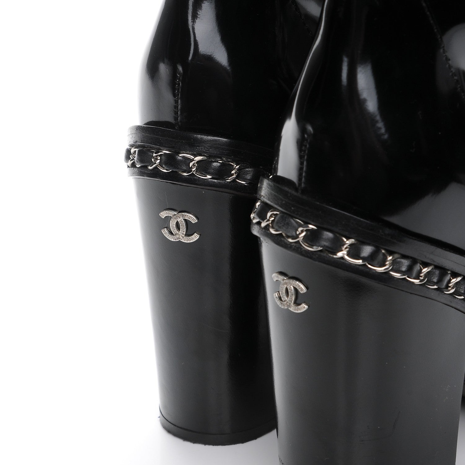 Chanel Patent Chained Tall Combat Boots 39 Black 11 of 17