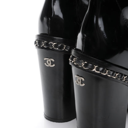 Chanel Patent Chained Tall Combat Boots 39 Black 11 of 17