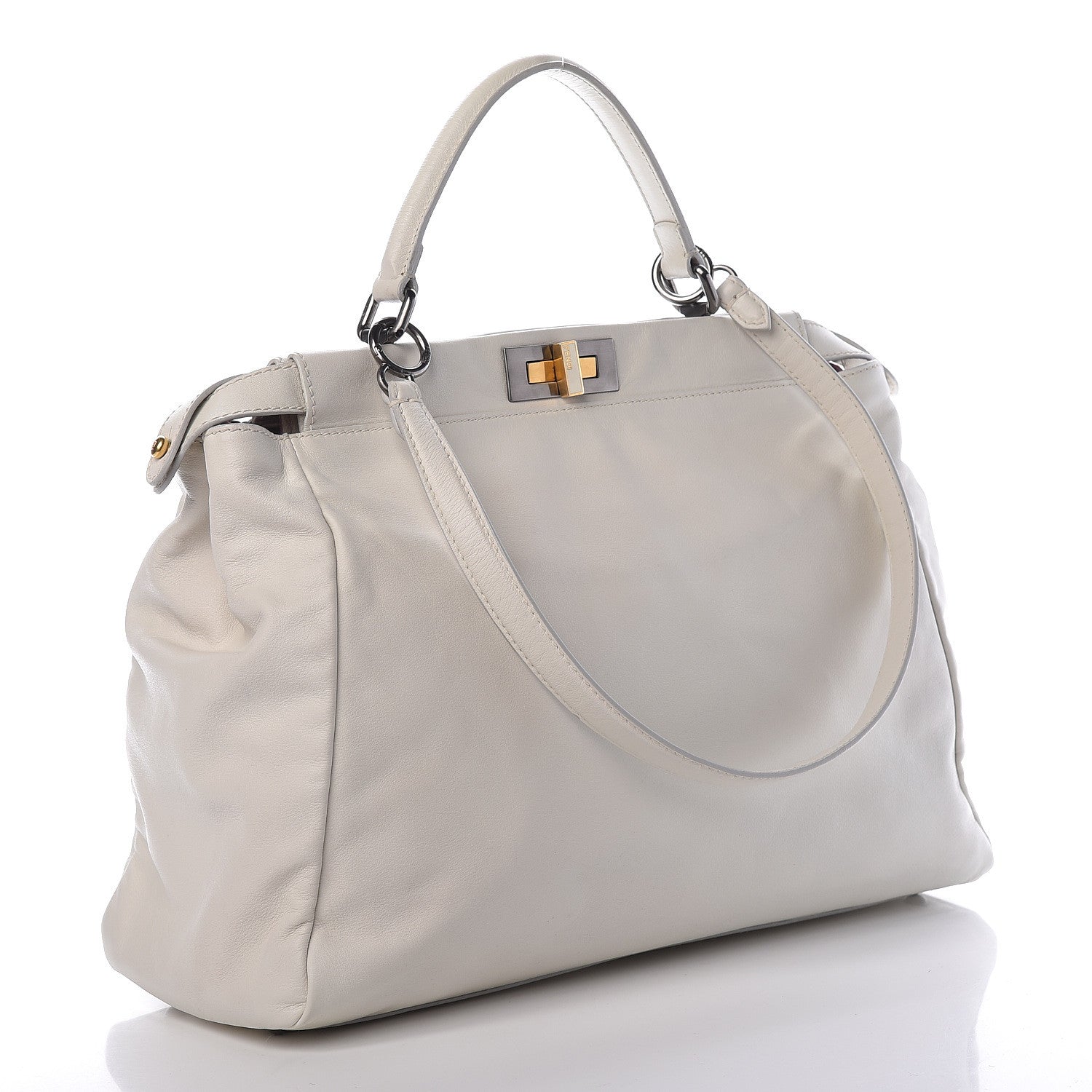 Fendi Goatskin Watersnake Large Peekaboo Iconic Satchel White 5 of 26