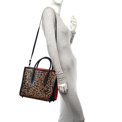 Christian Louboutin Calfskin Leopard Jacquard Spiked Medium Paloma Black 3 of 10