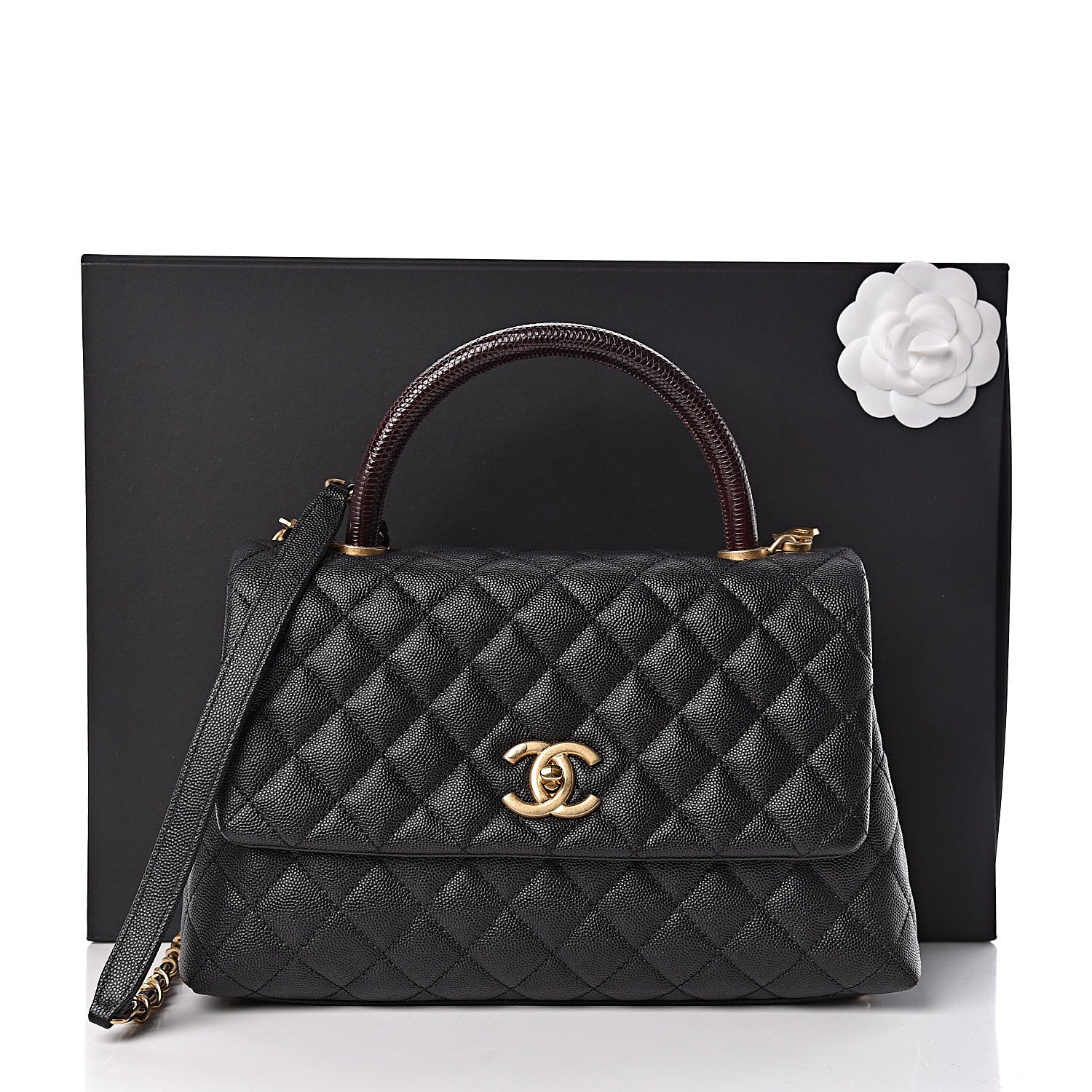Chanel Caviar Lizard Embossed Quilted Small Coco Handle Flap Black 12 of 12