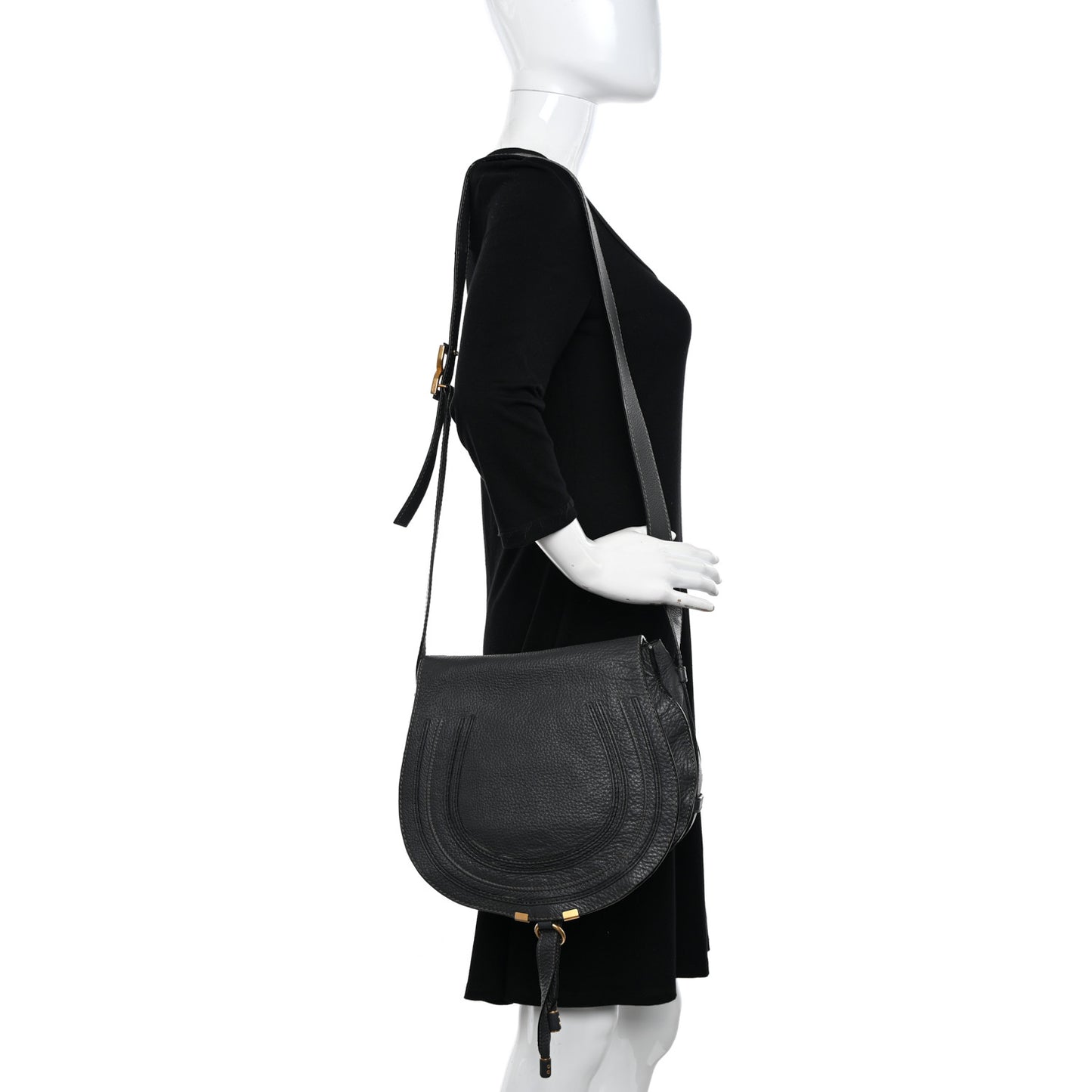 Grained Calfskin Medium Marcie Saddle Bag Ash