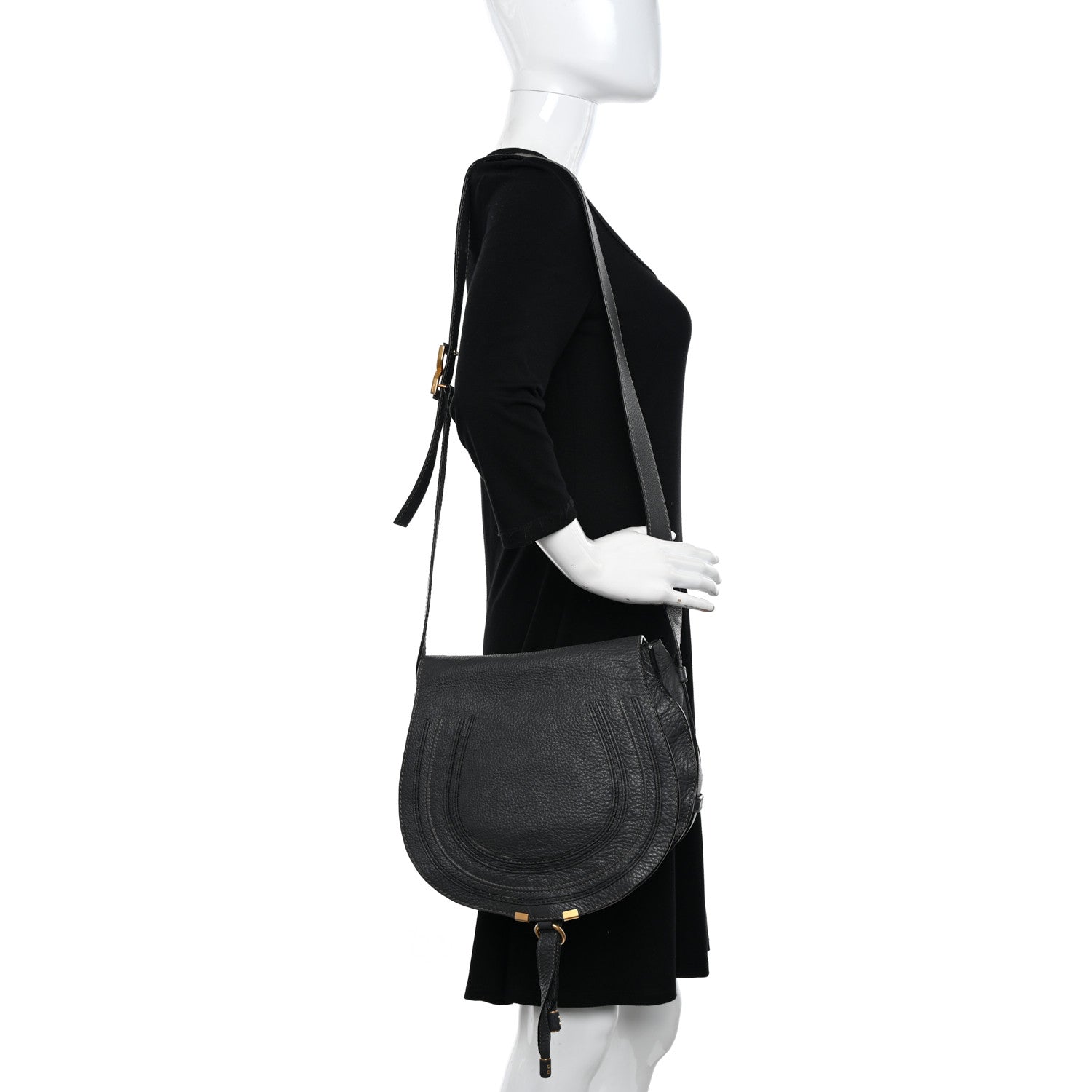 Chloe Grained Calfskin Medium Marcie Saddle Bag Ash 2 of 14