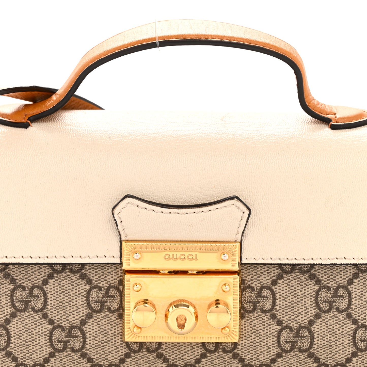 GG Supreme Monogram New Sakai Calfskin Mini Padlock Top Handle Shoulder Bag Beige Ebony Mystic White Sun Oil