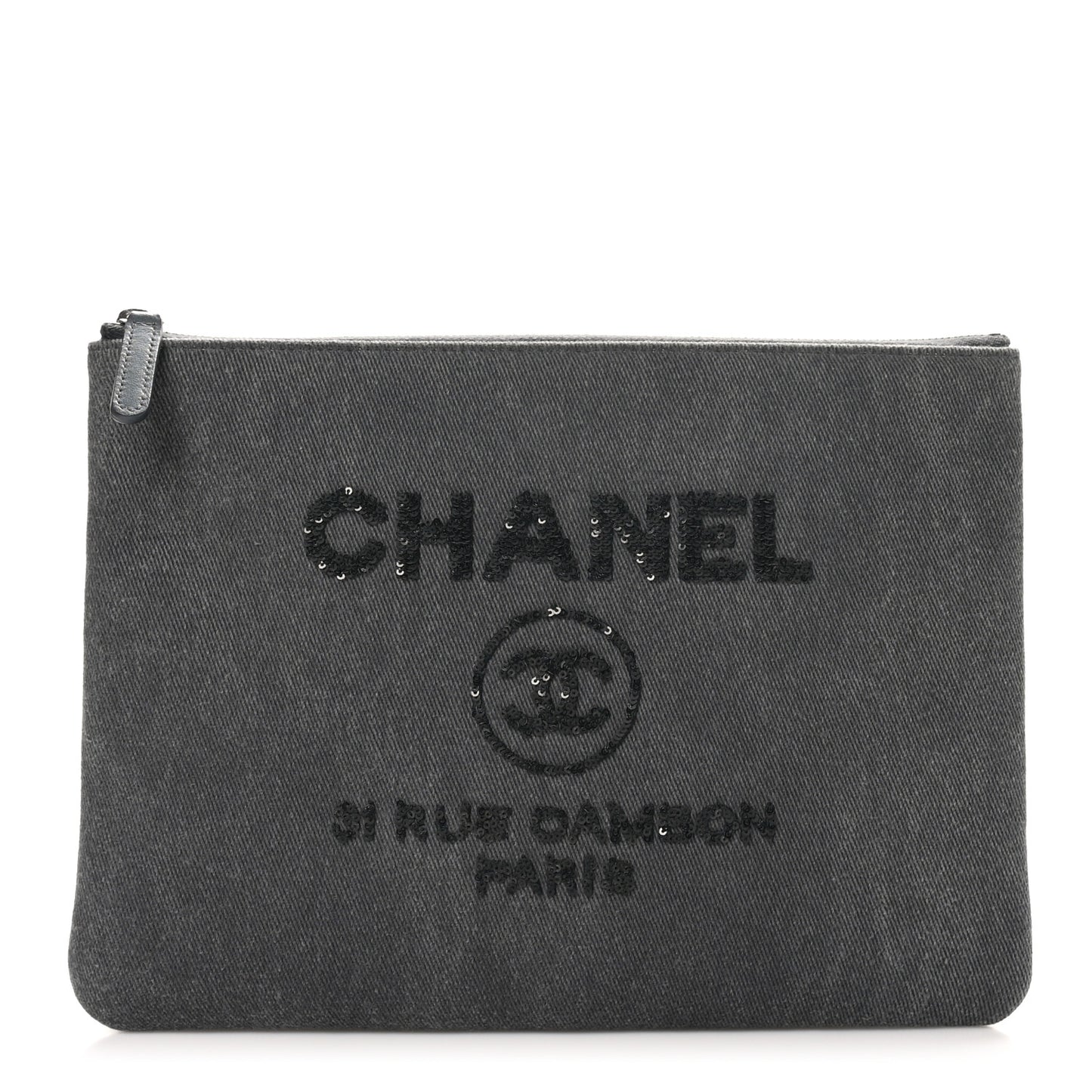 Canvas Sequins Medium Deauville Cosmetic Pouch Grey