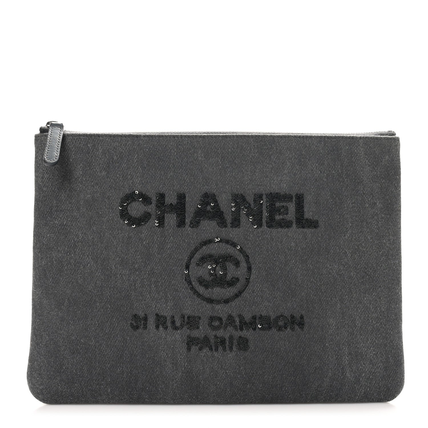 Chanel Canvas Sequins Medium Deauville Cosmetic Pouch Grey 1 of 9