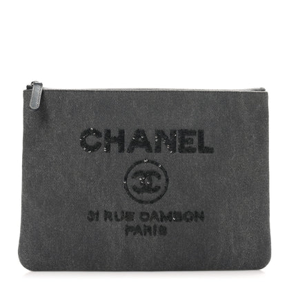 Chanel Canvas Sequins Medium Deauville Cosmetic Pouch Grey 1 of 9