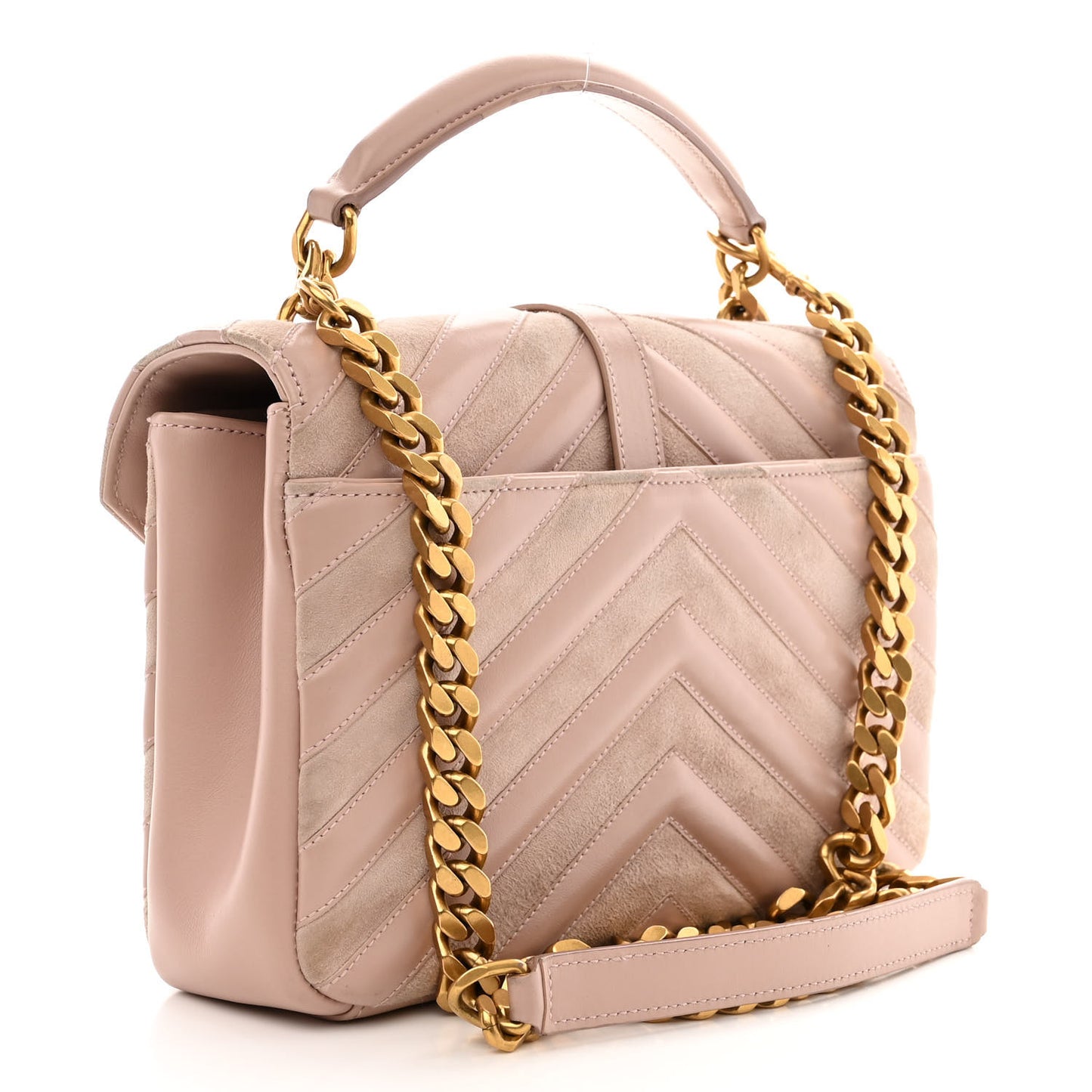 Calfskin Suede Matelasse Chevron Medium Monogram College Bag Rose Poudre