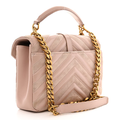 Saint Laurent Calfskin Suede Matelasse Chevron Medium Monogram College Bag Rose Poudre 3 of 16