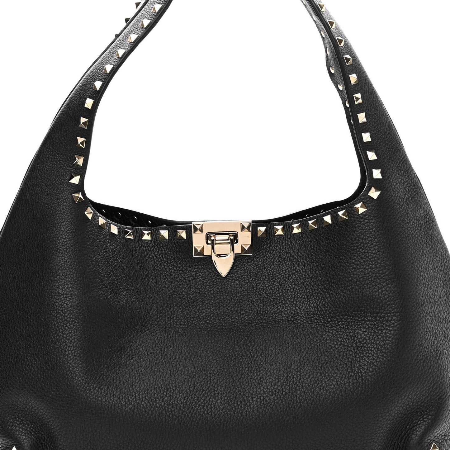 Grained Calfskin Large Rockstud Hobo Black