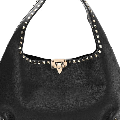 Valentino Garavani Grained Calfskin Large Rockstud Hobo Black 7 of 9