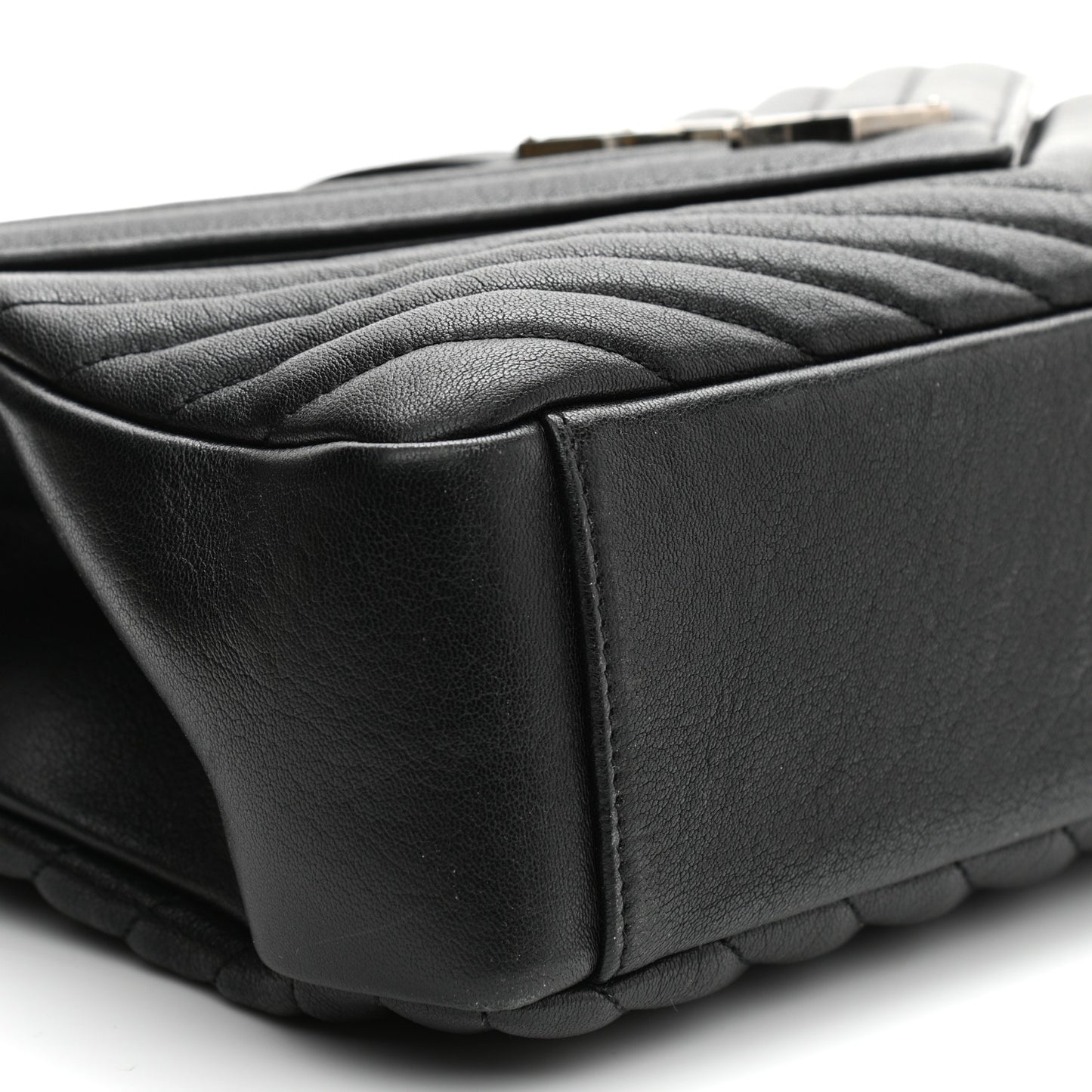 Sheepskin Matelasse Chevron Monogram Large College Satchel Black