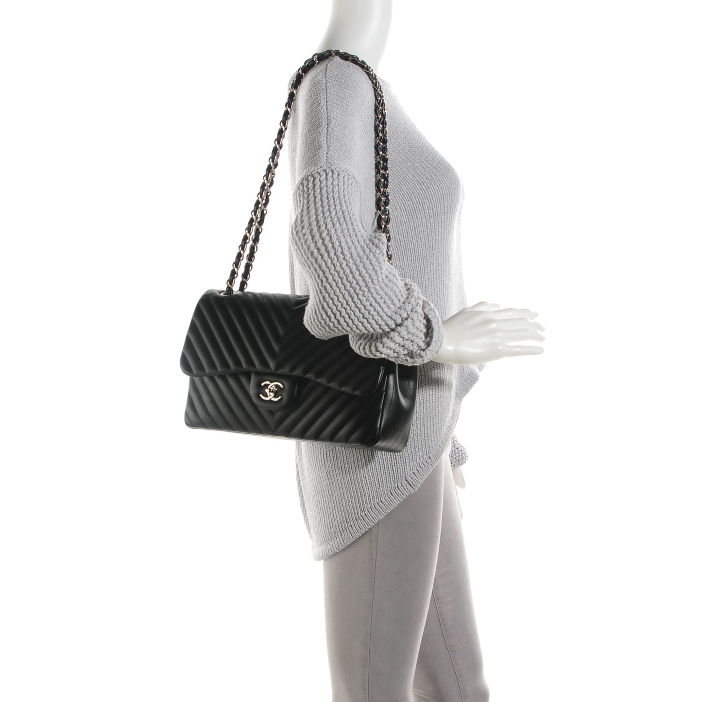 Lambskin Chevron Quilted Jumbo Double Flap Black