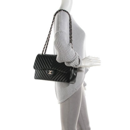Chanel Lambskin Chevron Quilted Jumbo Double Flap Black 2 of 9