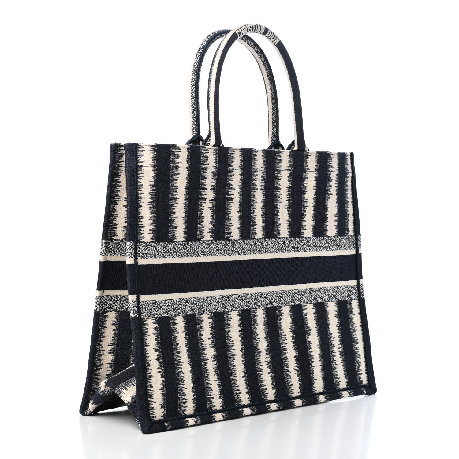 Christian Dior Canvas Embroidered Striped Book Tote Black 2 of 4