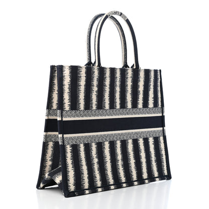 Christian Dior Canvas Embroidered Striped Book Tote Black 2 of 4