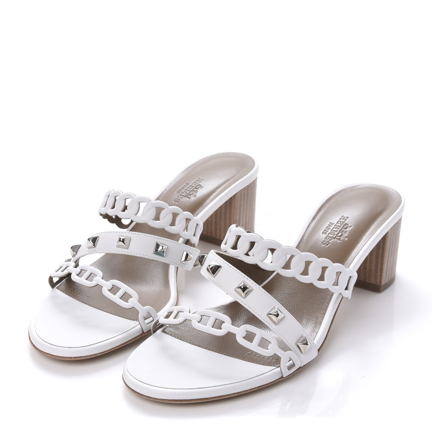Hermes Nappa Studded Ajaccio Sandals 37 Blanc 3 of 9