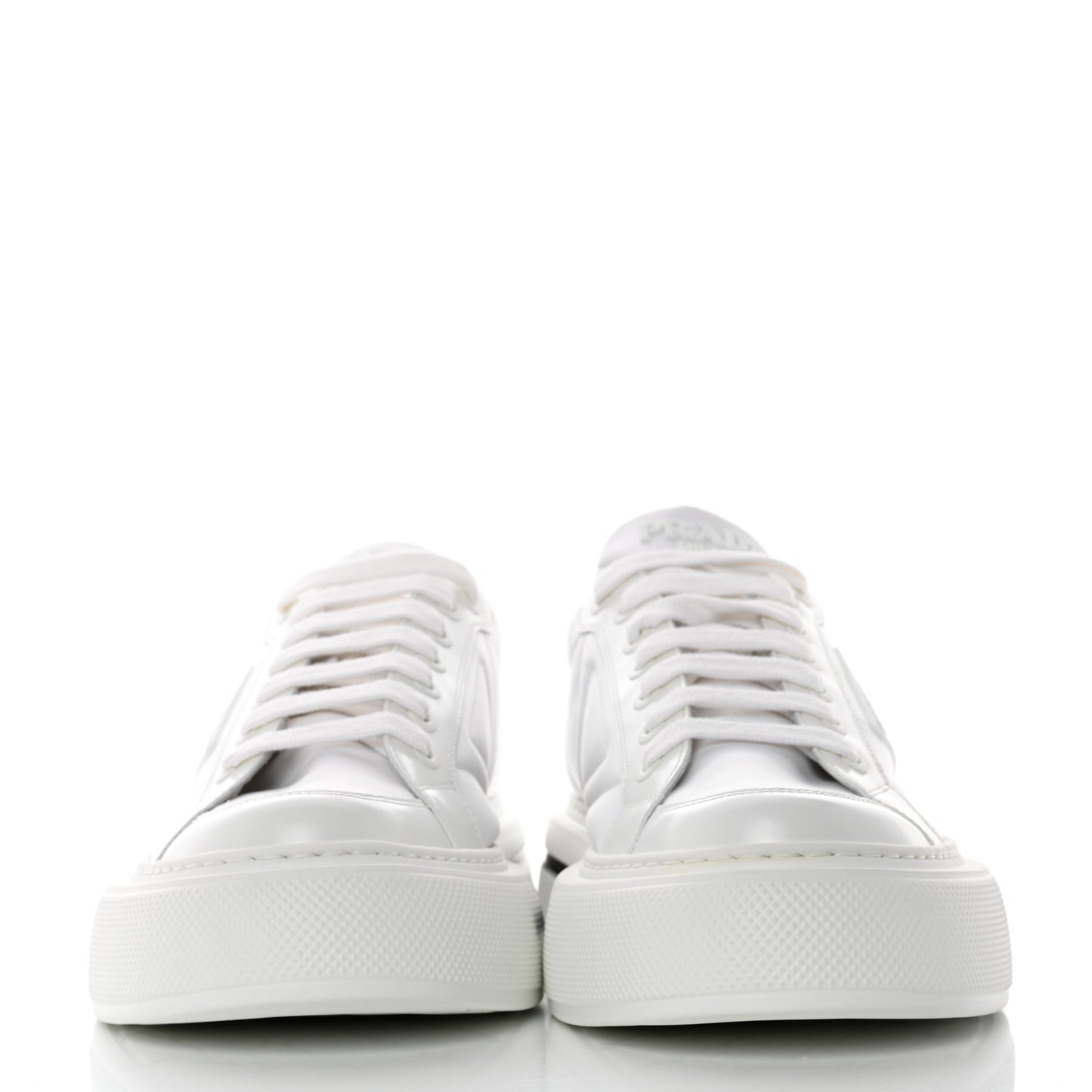 Re-Nylon Spazzolato Rubber Triangle Logo Macro Quilted Mens 35mm Platform Sneakers 8 White